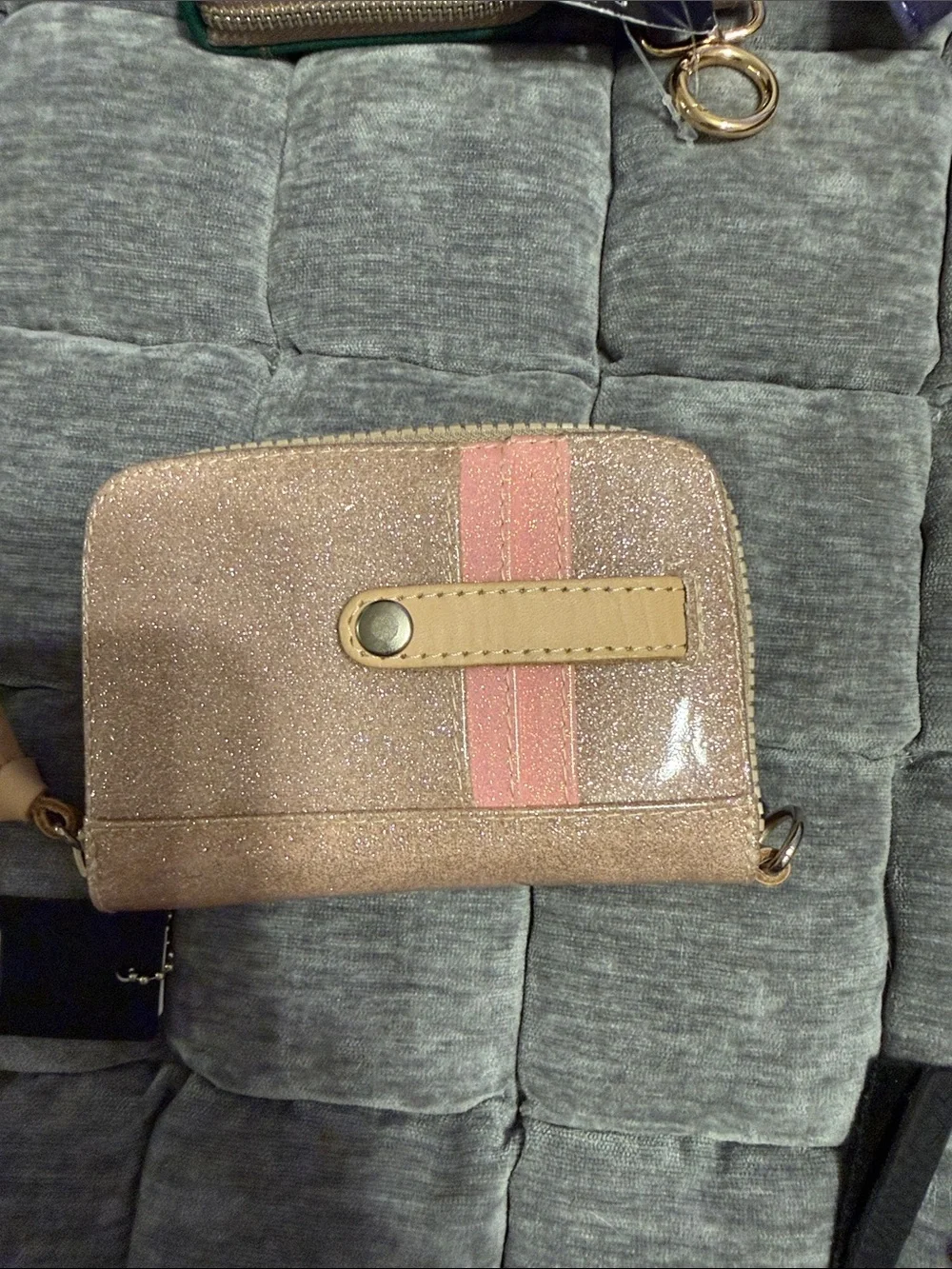 Consuela Emery Glitter Zip Cosmetic Case in Rose Gold